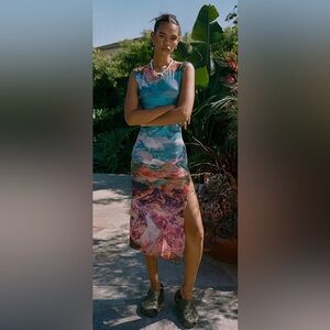 Urban Outfitters Multicolor Marbled Midi Dress (Blue, Pink, Purple)